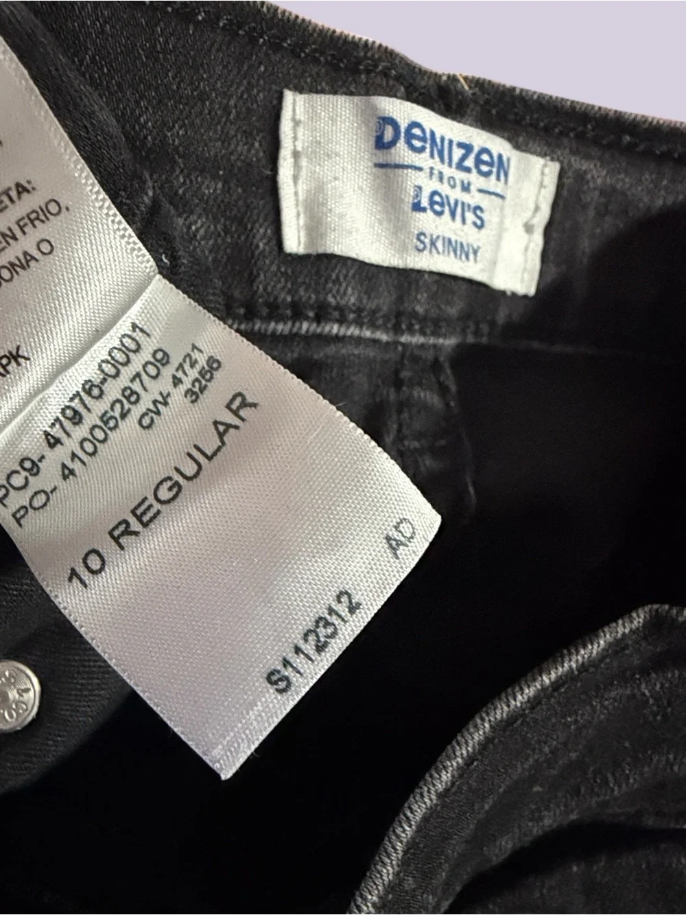 Girls Levi's Denizen Black Skinny Jeans- Size 10
